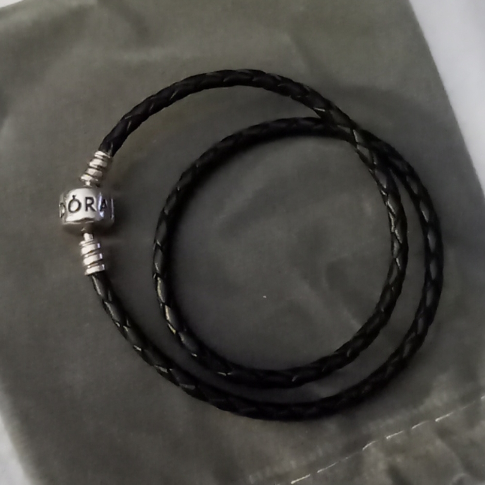 Pandora leather and sterling silver bracelet 13.8